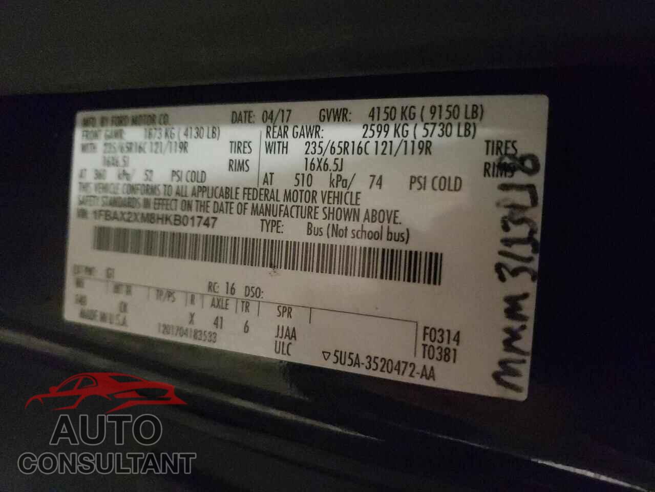 FORD TRANSIT 2017 - 1FBAX2XM8HKB01747