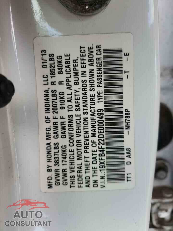 HONDA CIVIC 2013 - 19XFB4F22DE000499
