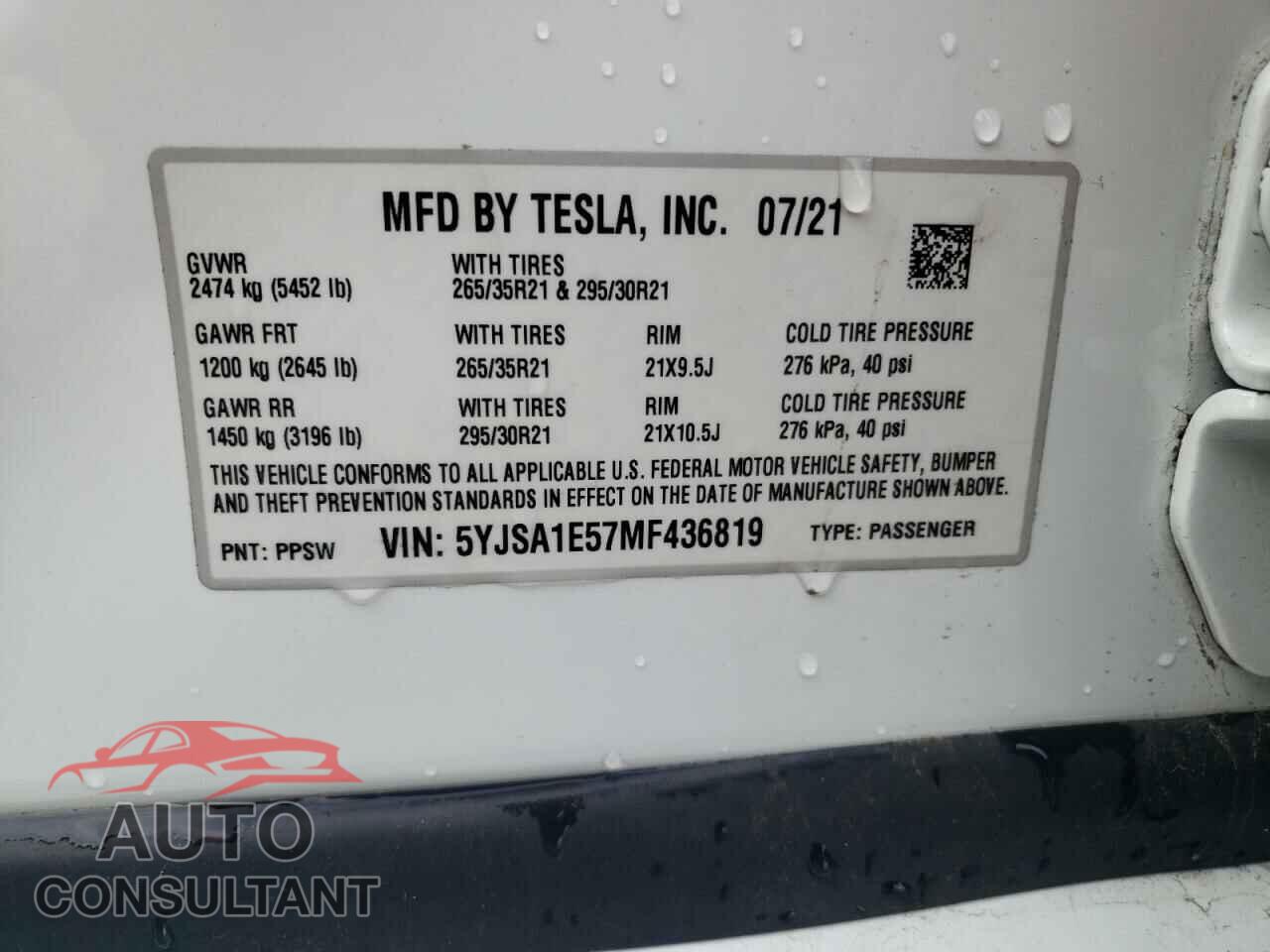 TESLA MODEL S 2021 - 5YJSA1E57MF436819