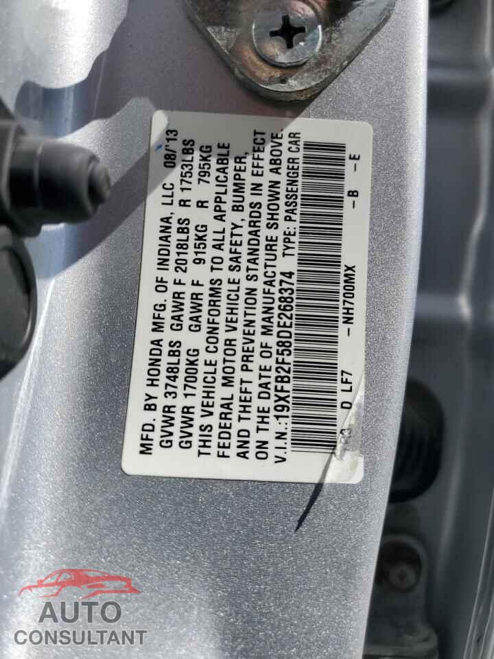 HONDA CIVIC 2013 - 19XFB2F58DE268374