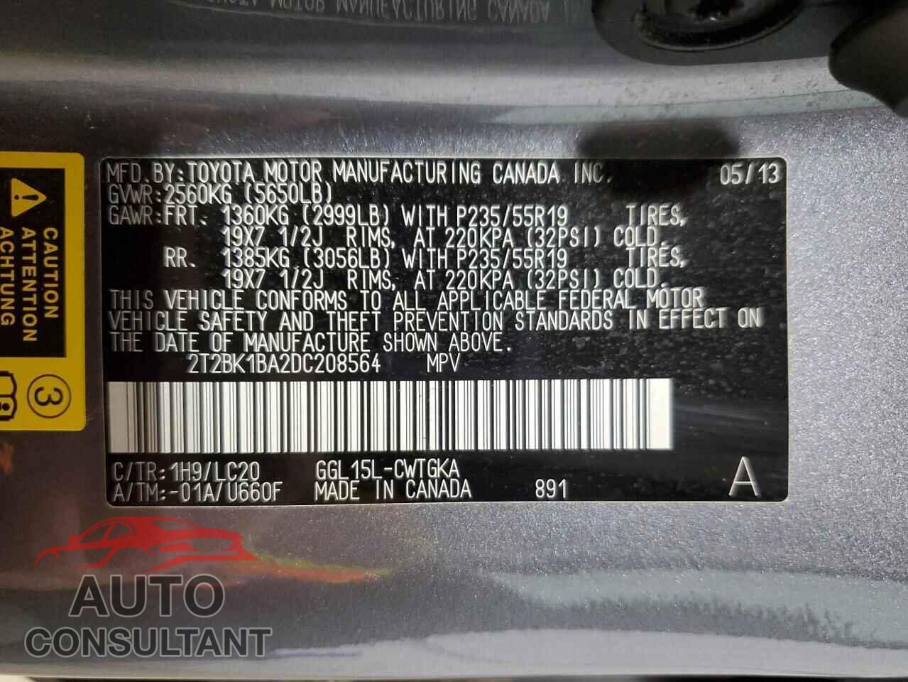 LEXUS RX350 2013 - 2T2BK1BA2DC208564