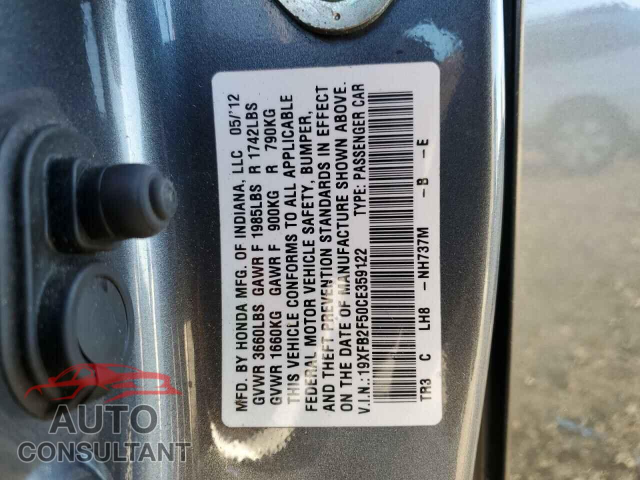HONDA CIVIC 2012 - 19XFB2F50CE359122