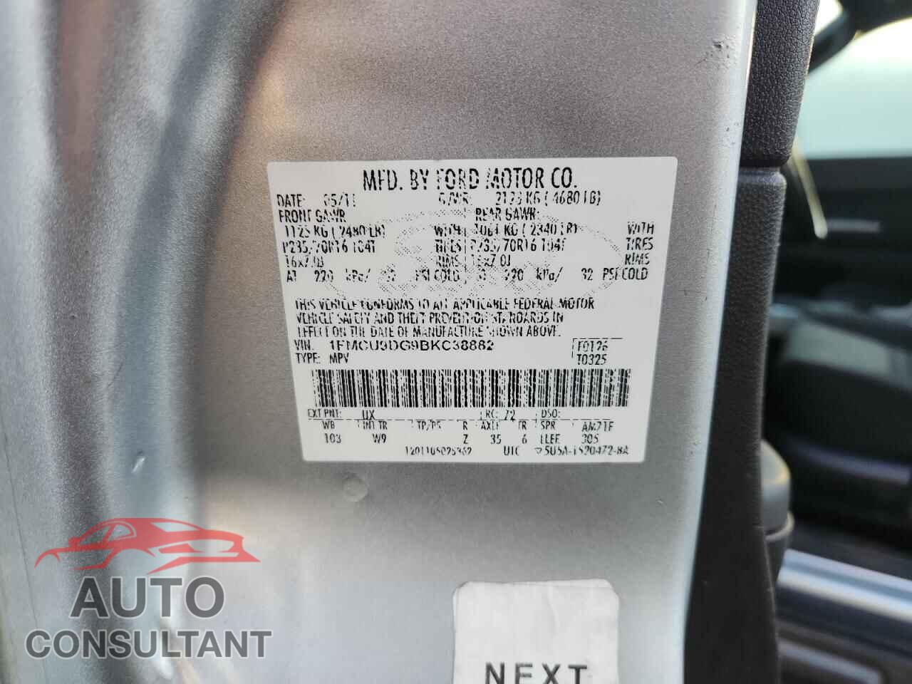 FORD ESCAPE 2011 - 1FMCU9DG9BKC38882