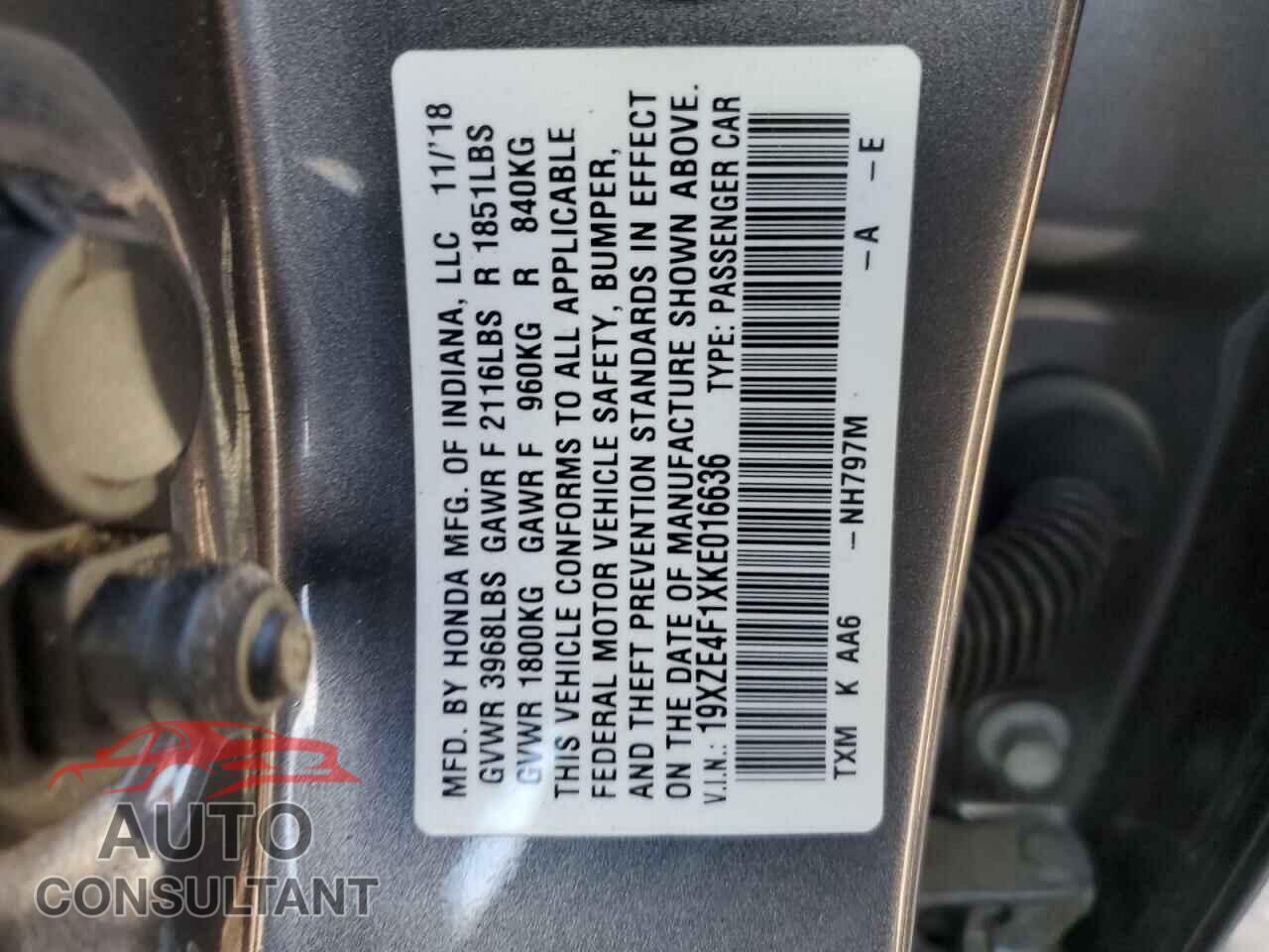 HONDA INSIGHT 2019 - 19XZE4F1XKE016636