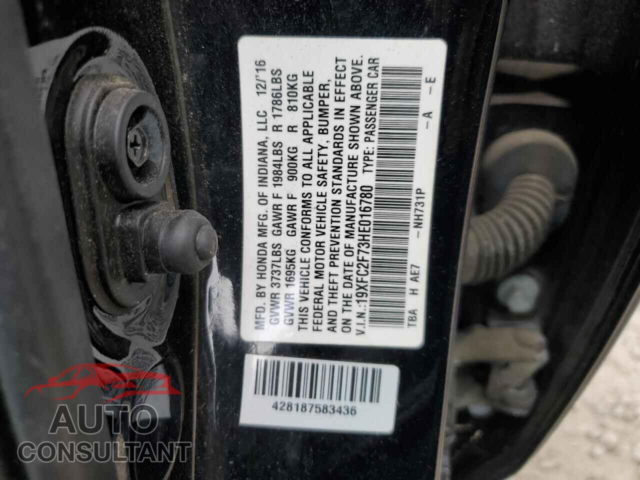 HONDA CIVIC 2017 - 19XFC2F73HE016780