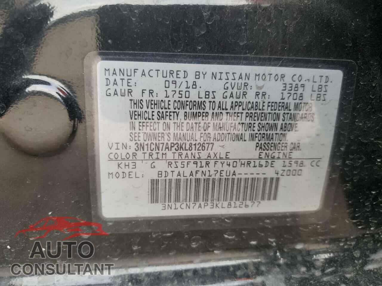 NISSAN VERSA 2019 - 3N1CN7AP3KL812677