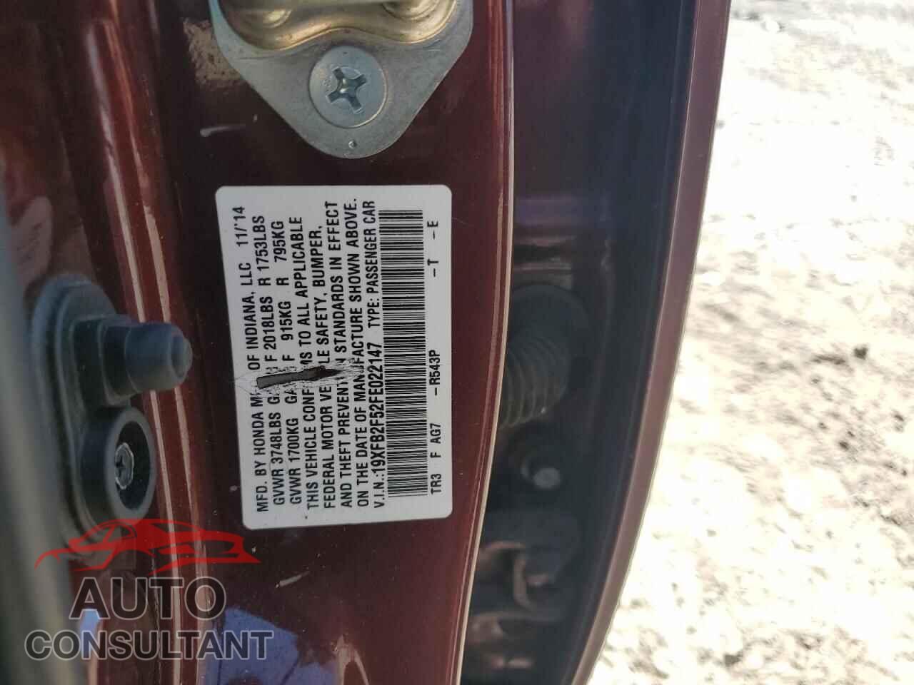 HONDA CIVIC 2015 - 19XFB2F52FE022147