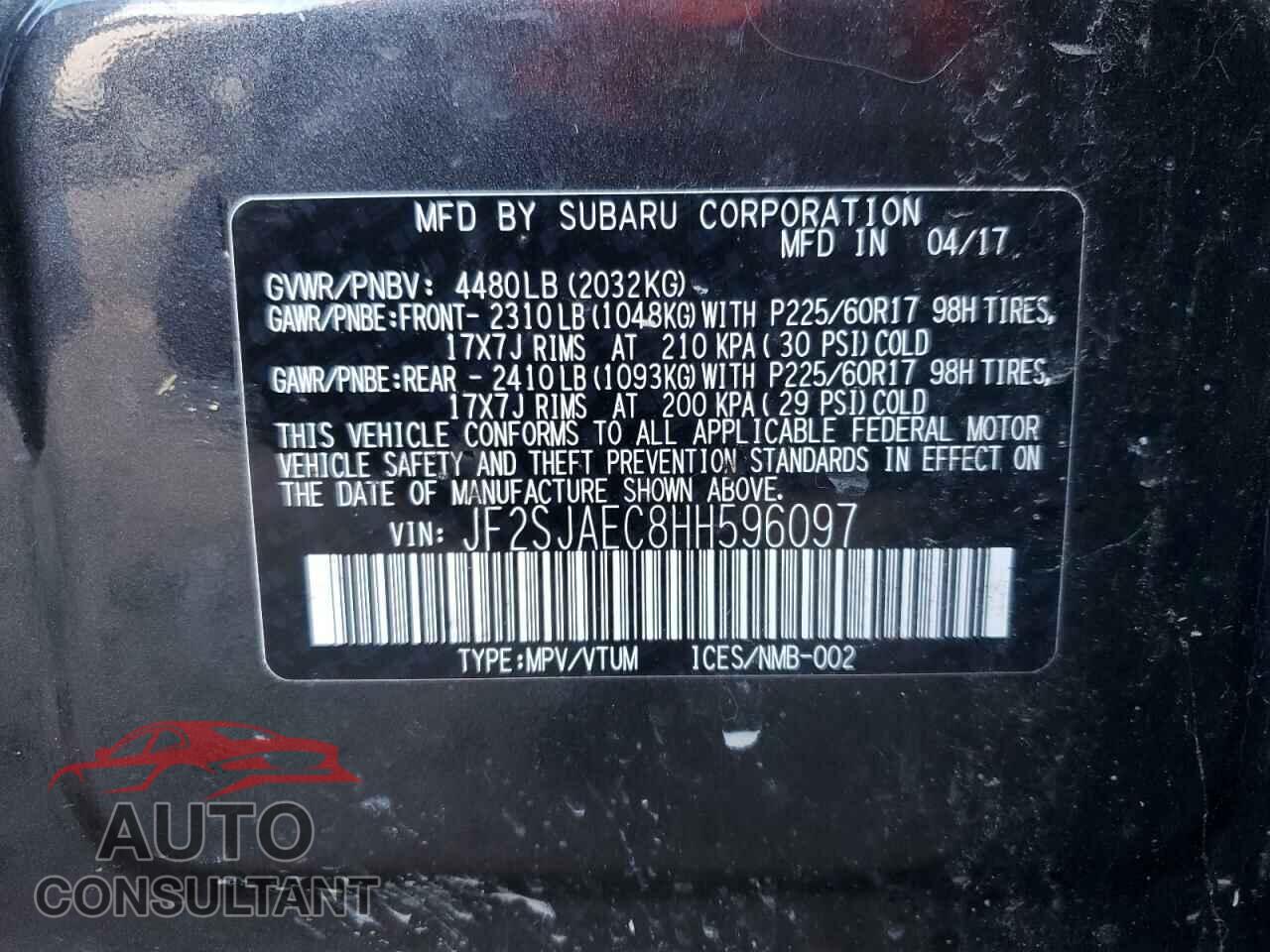 SUBARU FORESTER 2017 - JF2SJAEC8HH596097