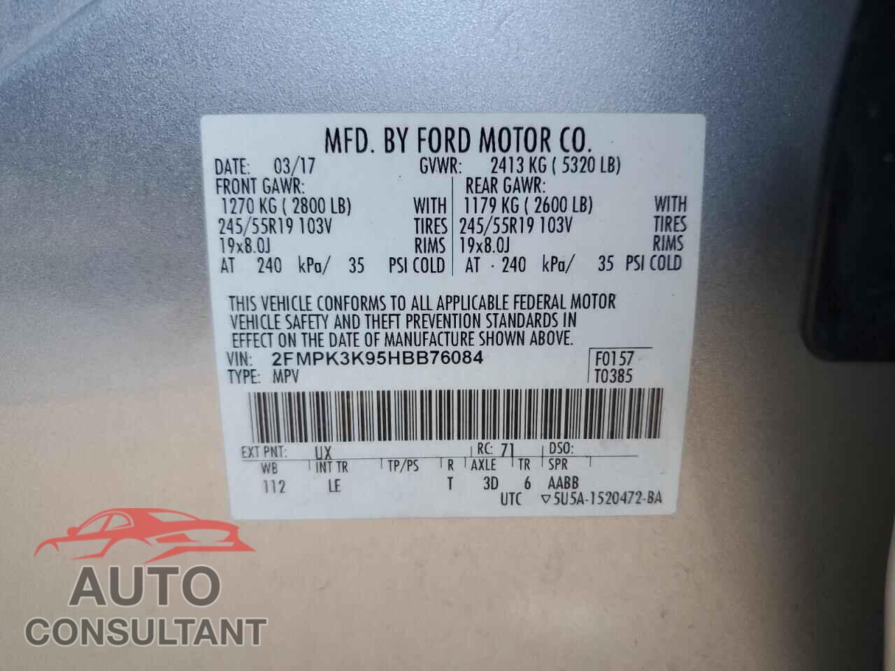 FORD EDGE 2017 - 2FMPK3K95HBB76084