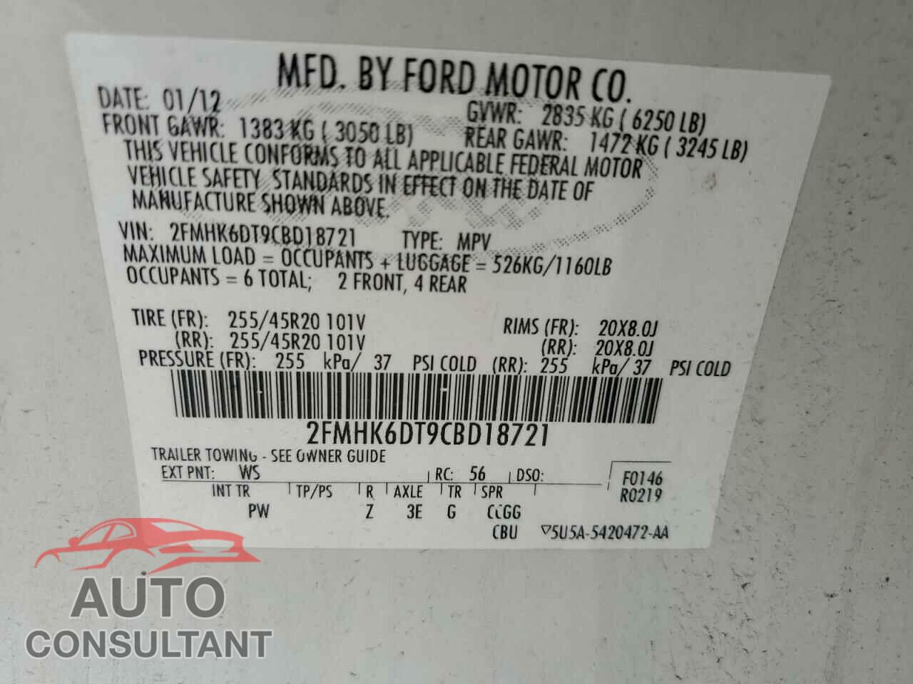 FORD FLEX 2012 - 2FMHK6DT9CBD18721