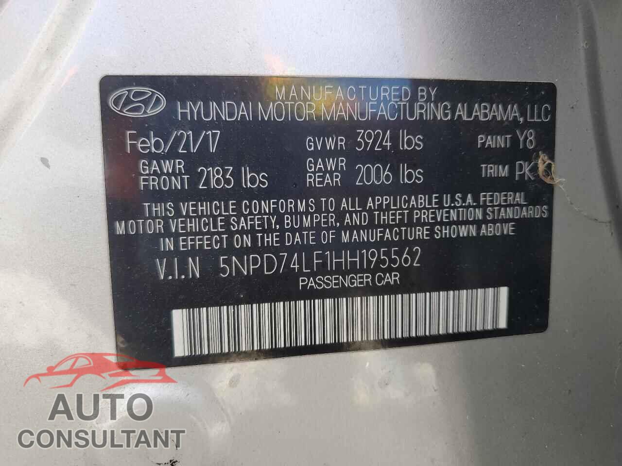 HYUNDAI ELANTRA 2017 - 5NPD74LF1HH195562