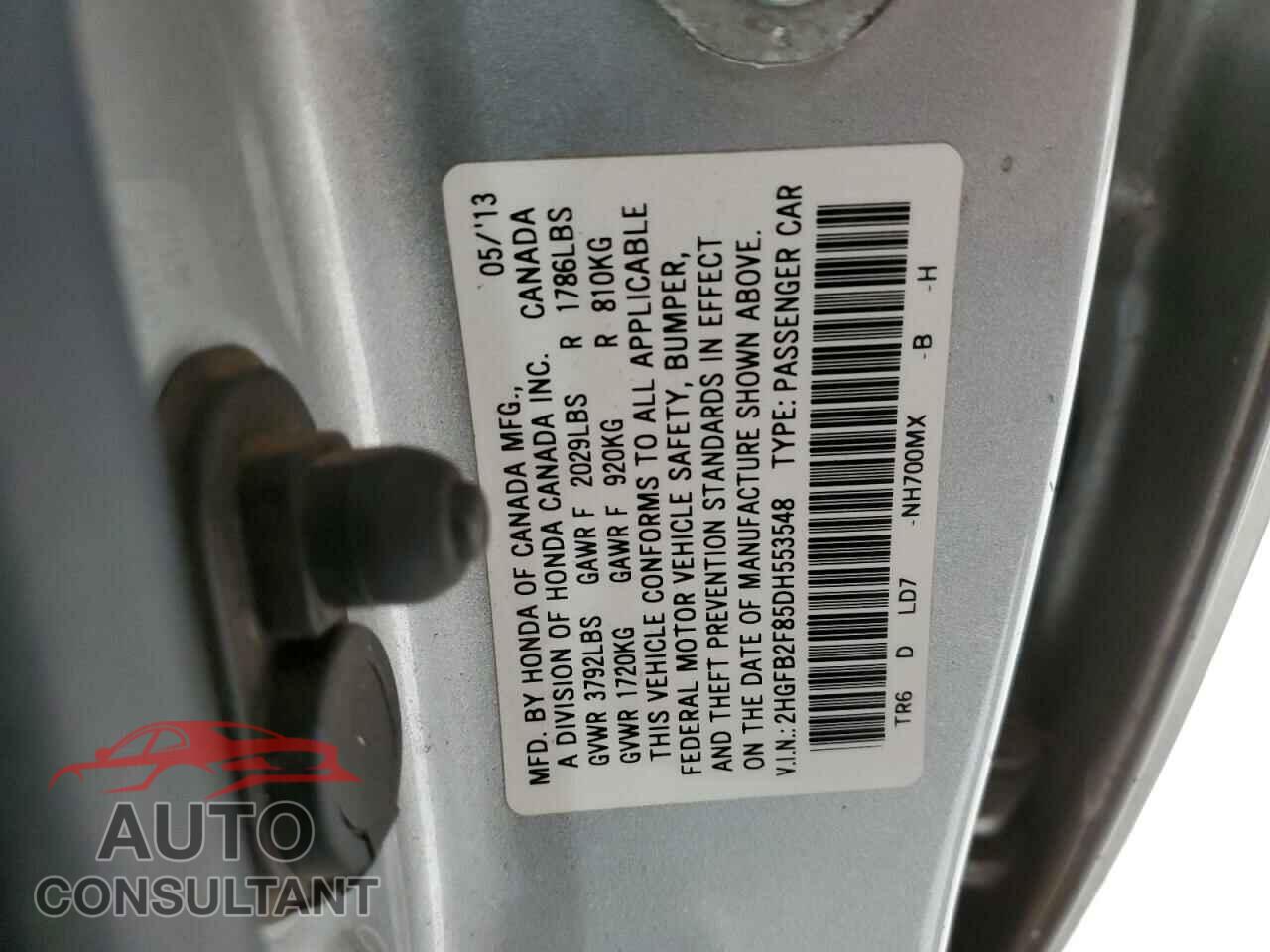 HONDA CIVIC 2013 - 2HGFB2F85DH553548