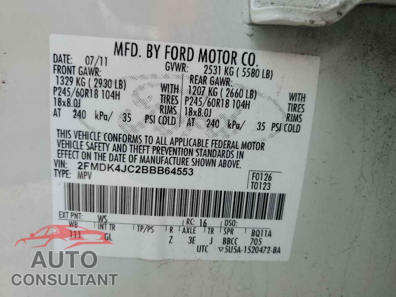 FORD EDGE 2011 - 2FMDK4JC2BBB64553