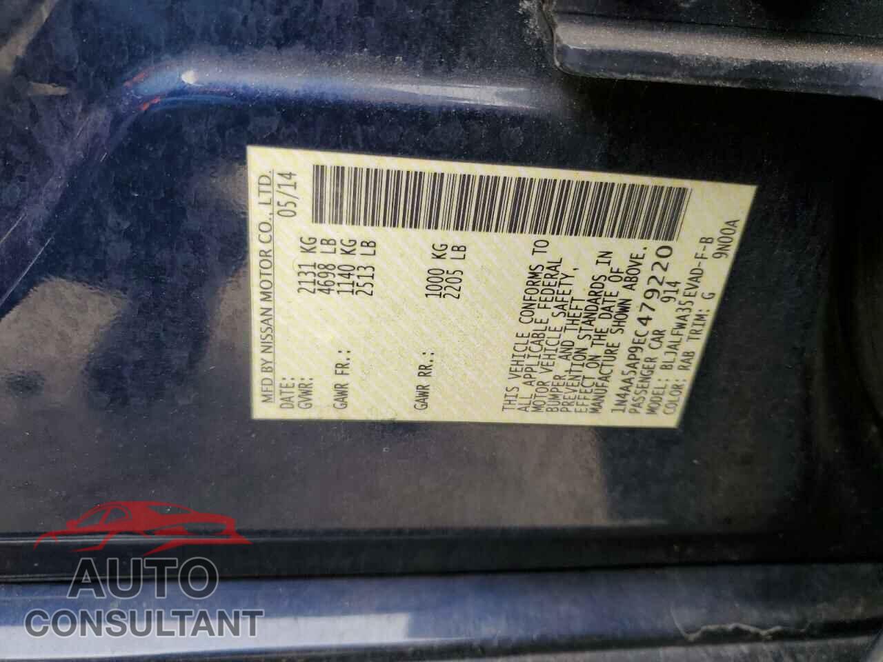 NISSAN MAXIMA 2014 - 1N4AA5AP9EC479220