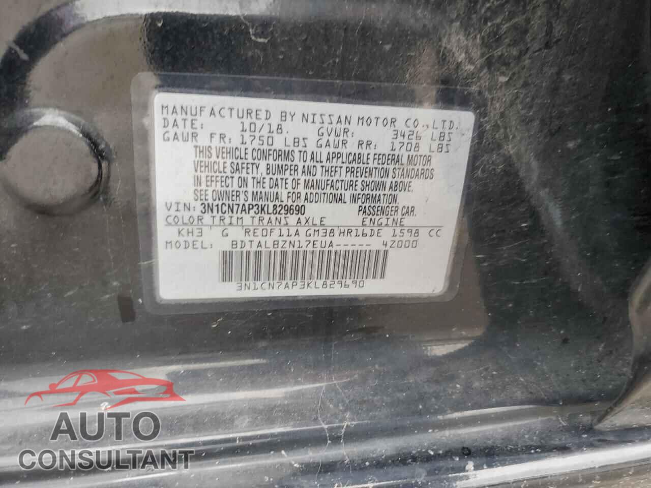 NISSAN VERSA 2019 - 3N1CN7AP3KL829690