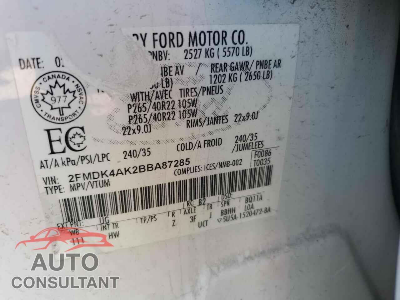 FORD EDGE 2011 - 2FMDK4AK2BBA87285