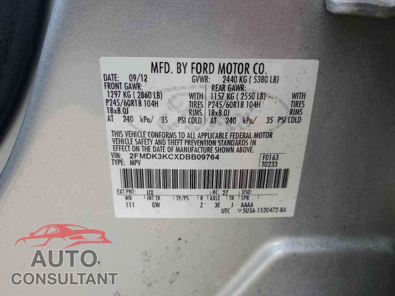 FORD EDGE 2013 - 2FMDK3KCXDBB09764