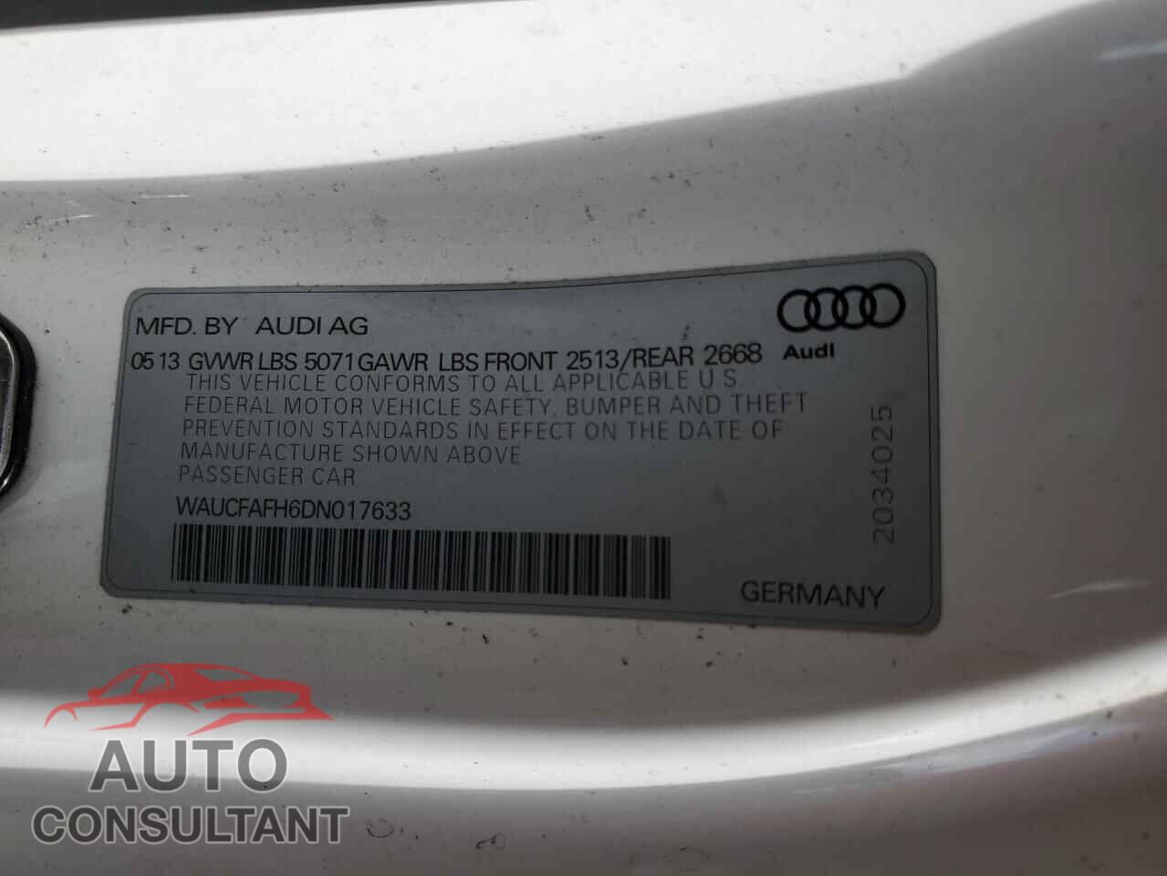 AUDI A5 2013 - WAUCFAFH6DN017633