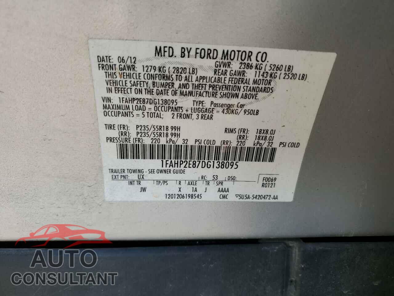 FORD TAURUS 2013 - 1FAHP2E87DG138095