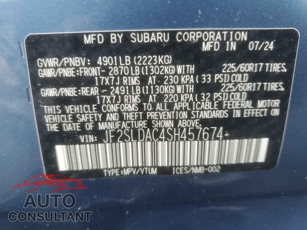 SUBARU FORESTER 2025 - JF2SLDAC4SH457674