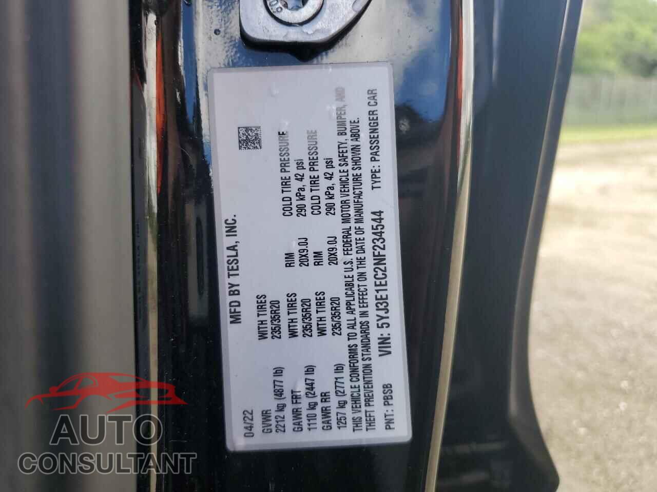 TESLA MODEL 3 2022 - 5YJ3E1EC2NF234544