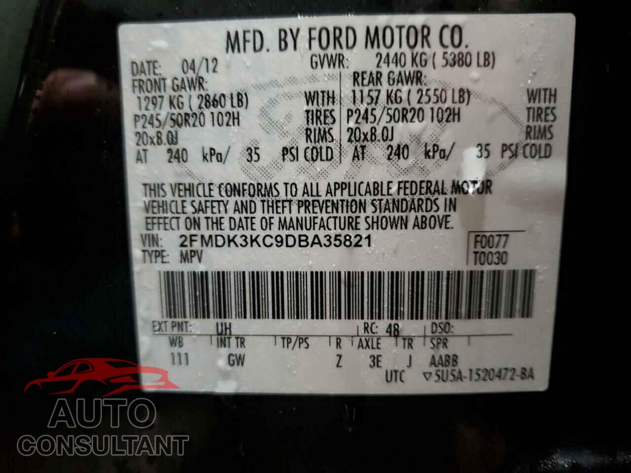FORD EDGE 2013 - 2FMDK3KC9DBA35821