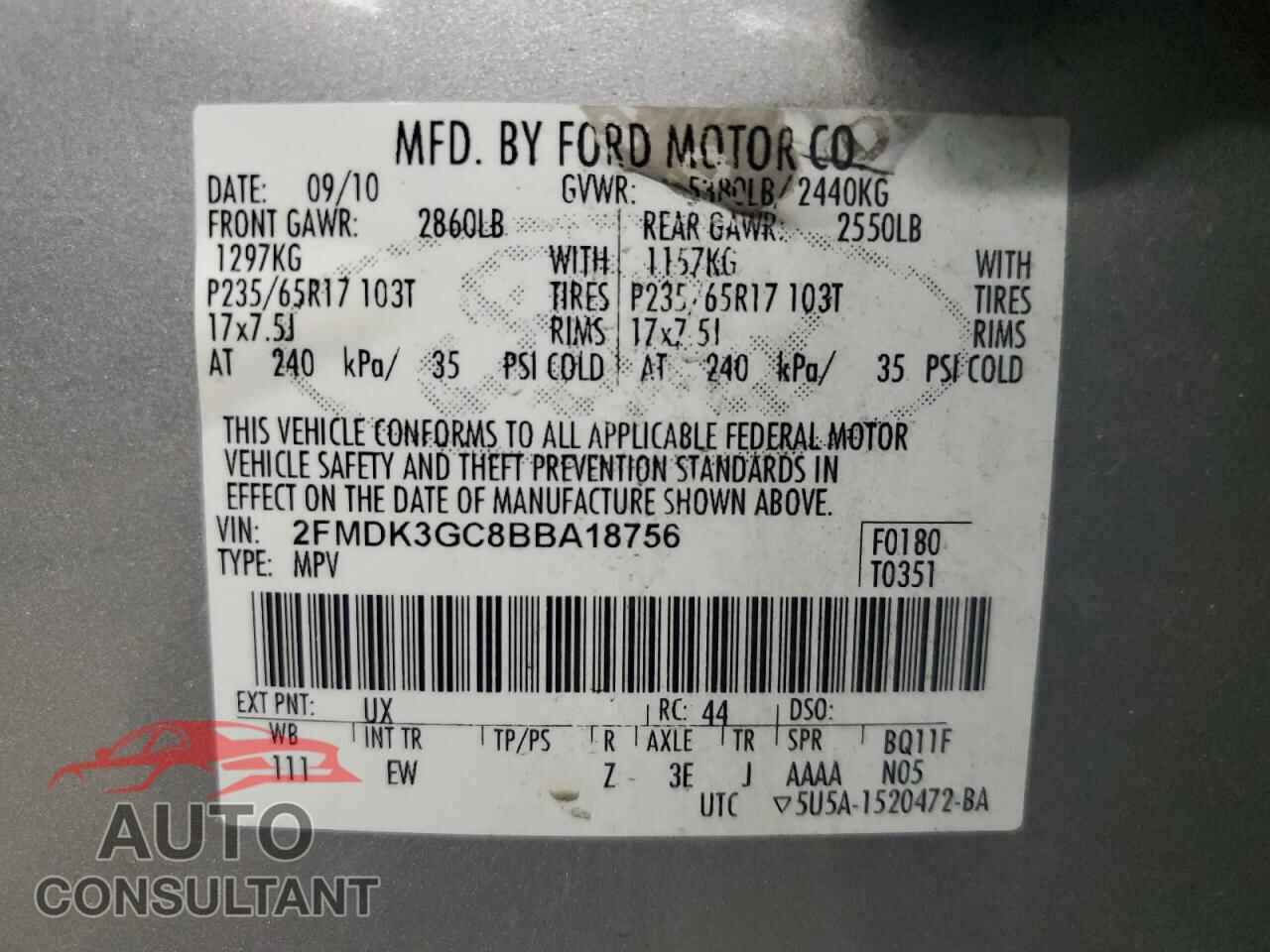 FORD EDGE 2011 - 2FMDK3GC8BBA18756