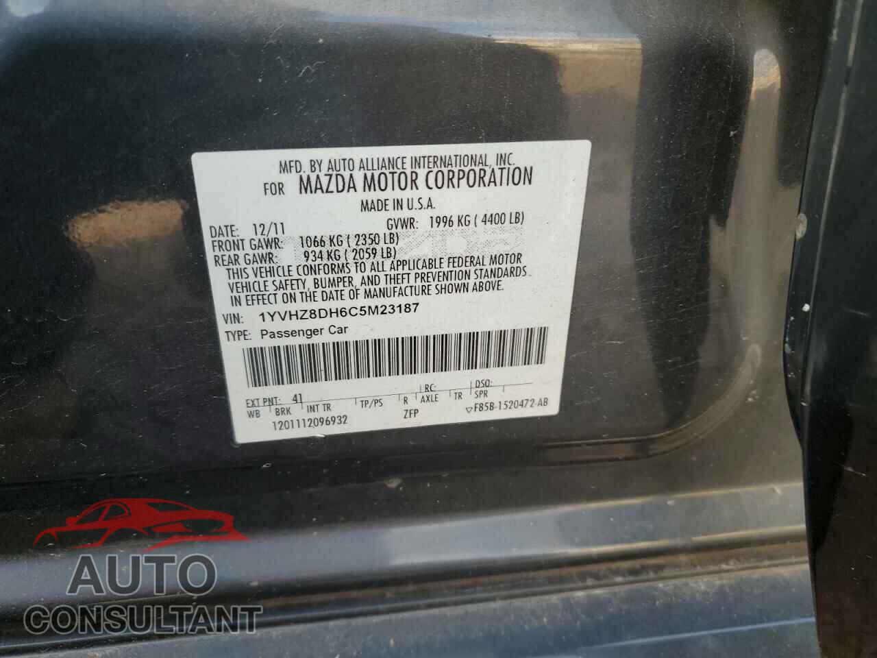 MAZDA 6 2012 - 1YVHZ8DH6C5M23187