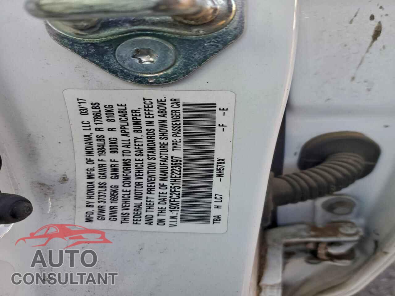 HONDA CIVIC 2017 - 19XFC2F51HE223697