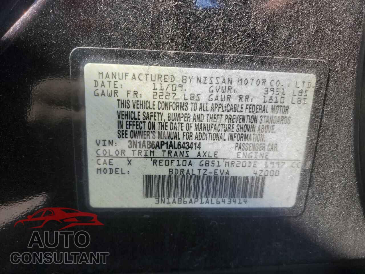NISSAN SENTRA 2010 - 3N1AB6AP1AL643414