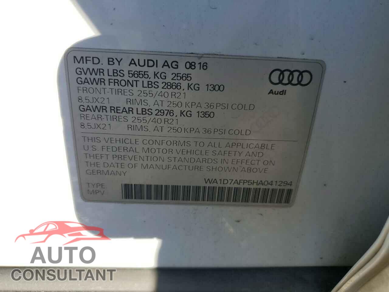 AUDI Q5 2017 - WA1D7AFP5HA041294