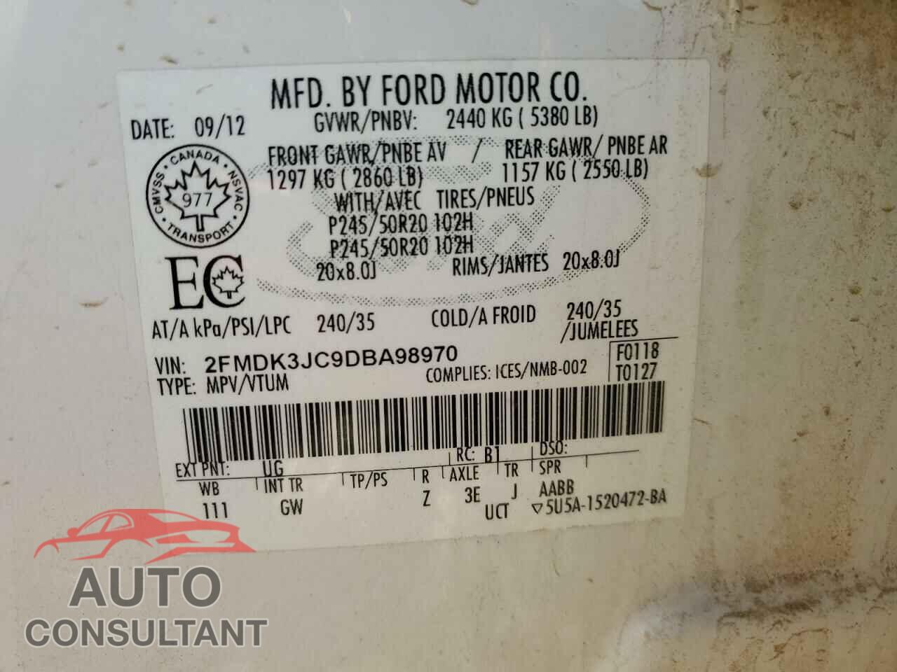FORD EDGE 2013 - 2FMDK3JC9DBA98970