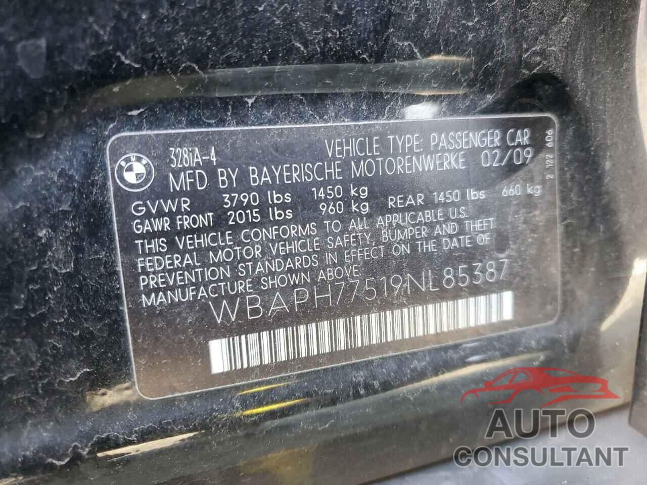 BMW 3 SERIES 2009 - WBAPH77519NL85387