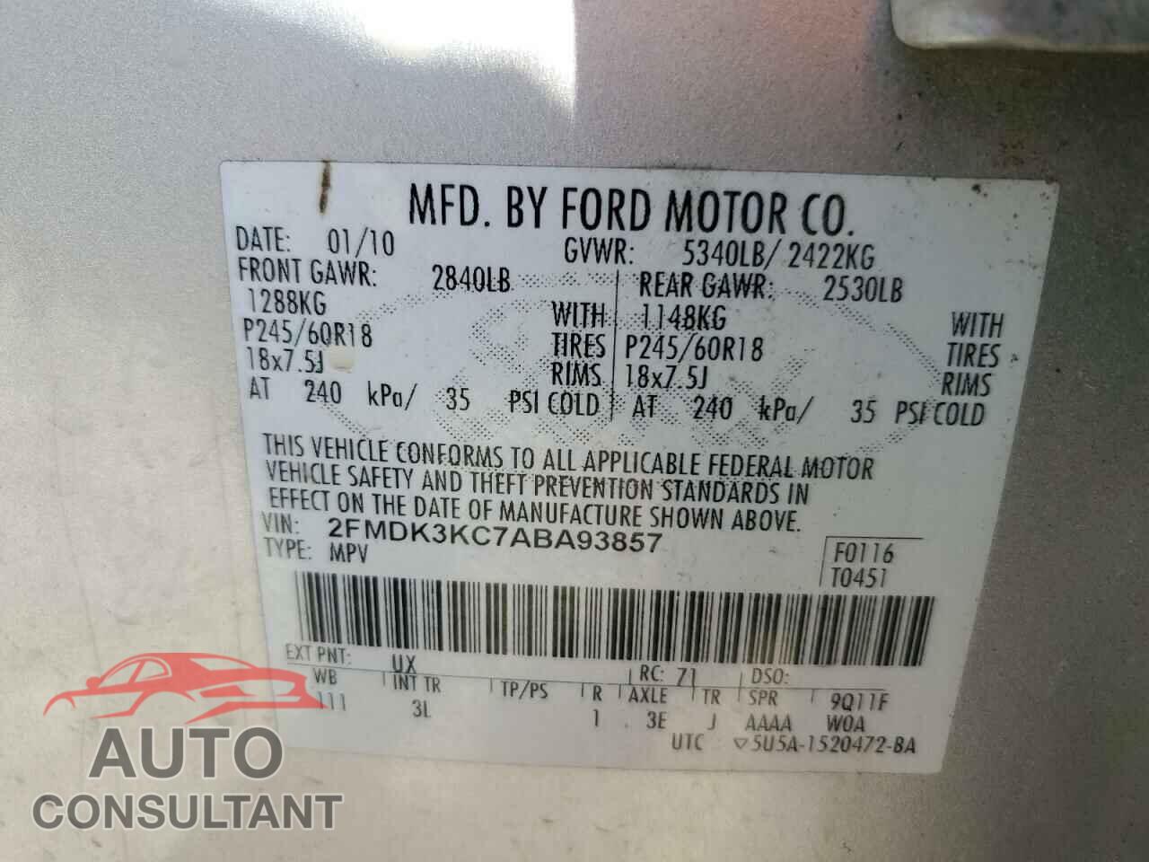 FORD EDGE 2010 - 2FMDK3KC7ABA93857