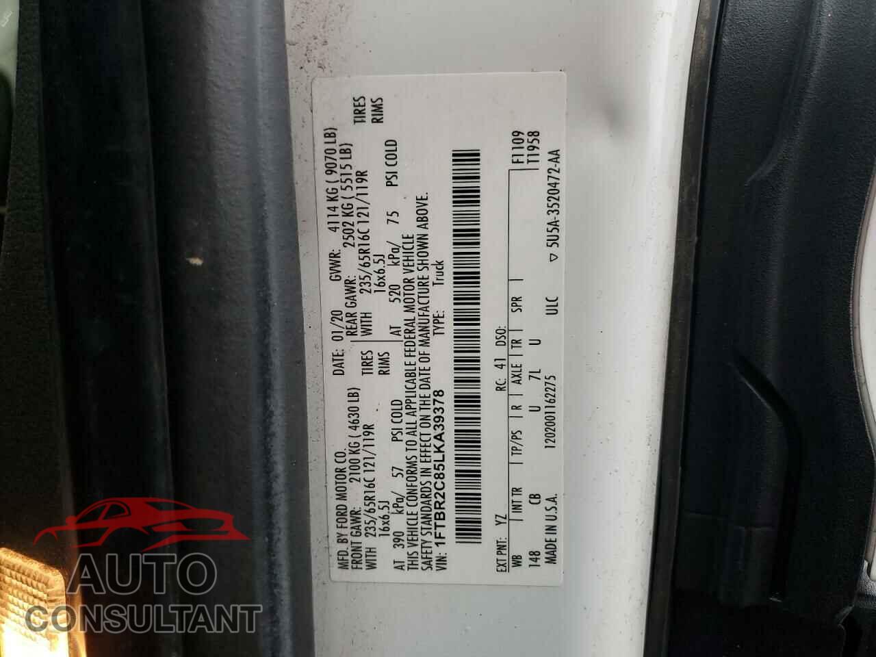 FORD TRANSIT 2020 - 1FTBR2C85LKA39378