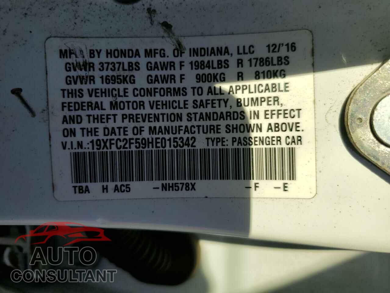 HONDA CIVIC 2017 - 19XFC2F59HE015342