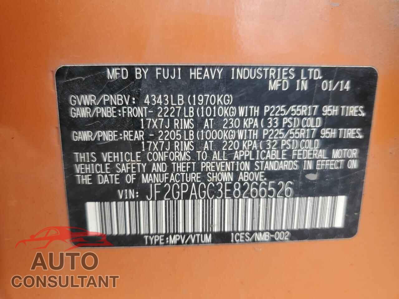 SUBARU XV 2014 - JF2GPAGC3E8266526