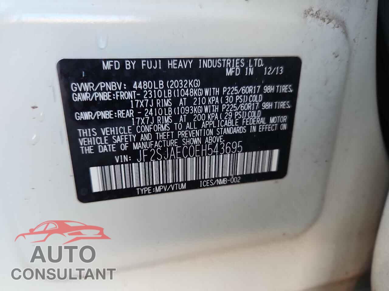 SUBARU FORESTER 2014 - JF2SJAEC0EH543695