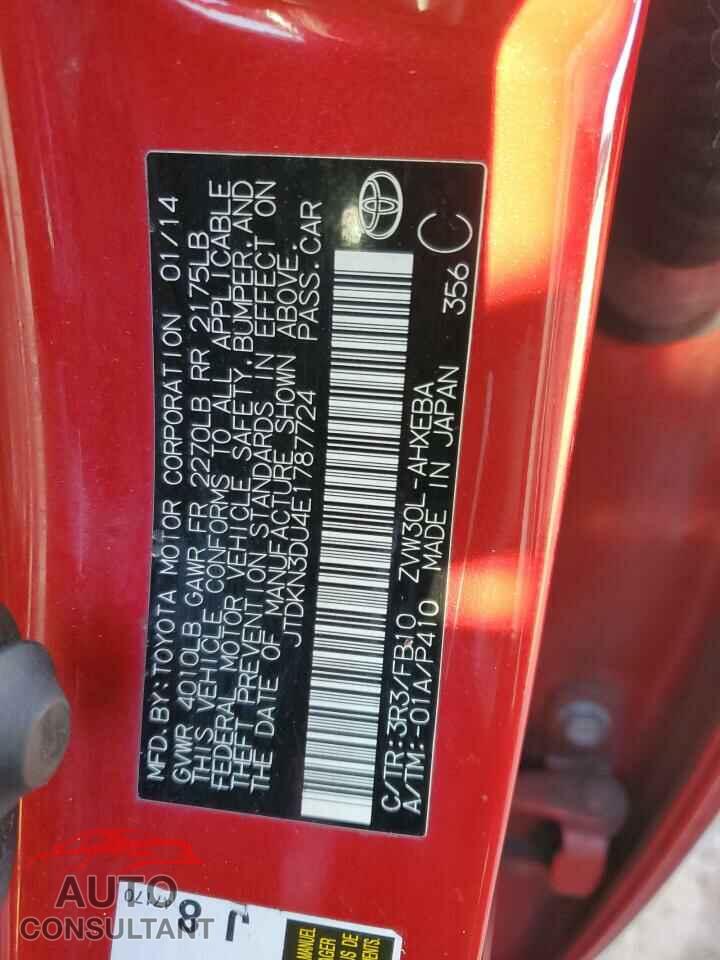 TOYOTA PRIUS 2014 - JTDKN3DU4E1787724