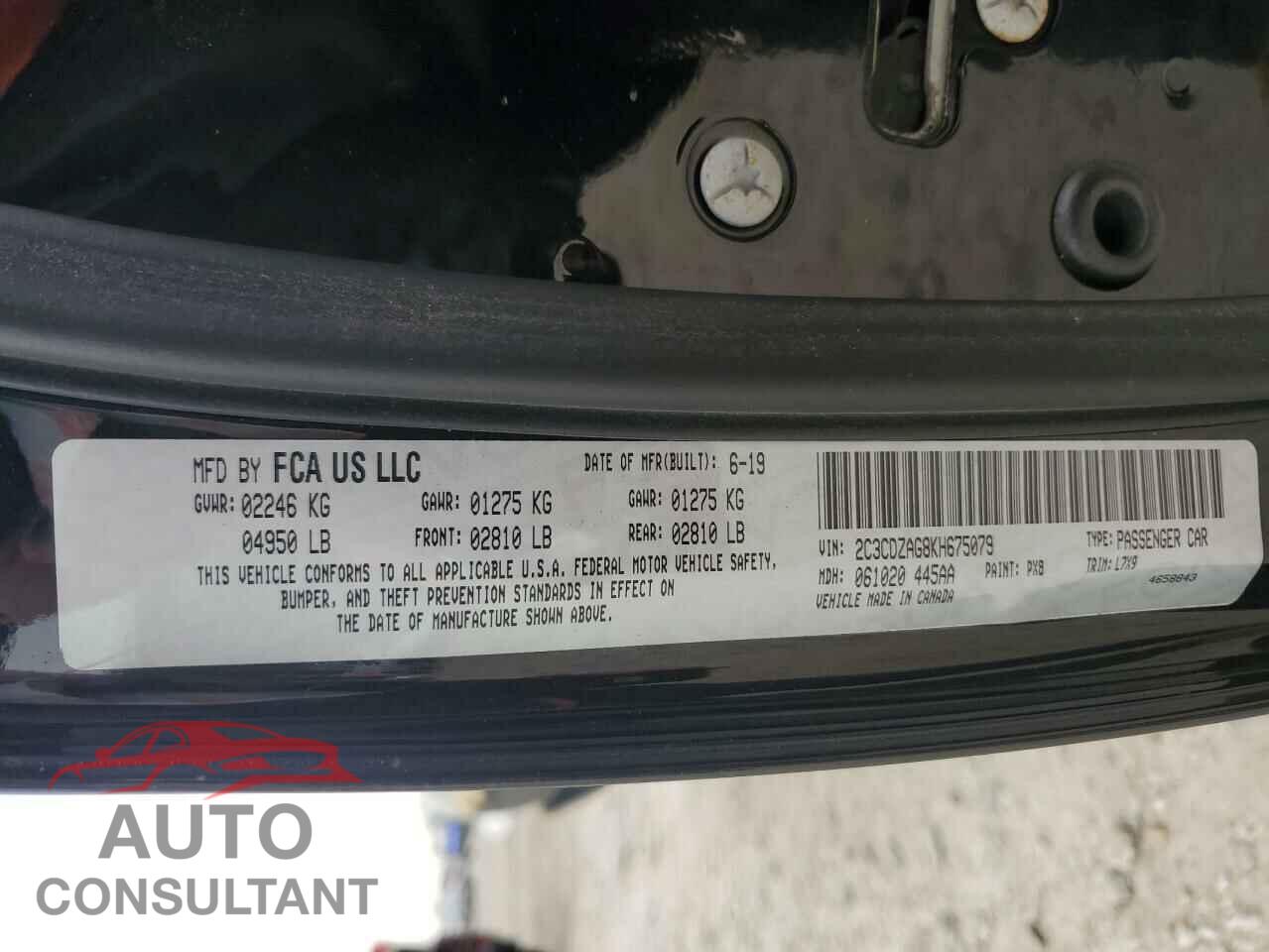 DODGE CHALLENGER 2019 - 2C3CDZAG8KH675079