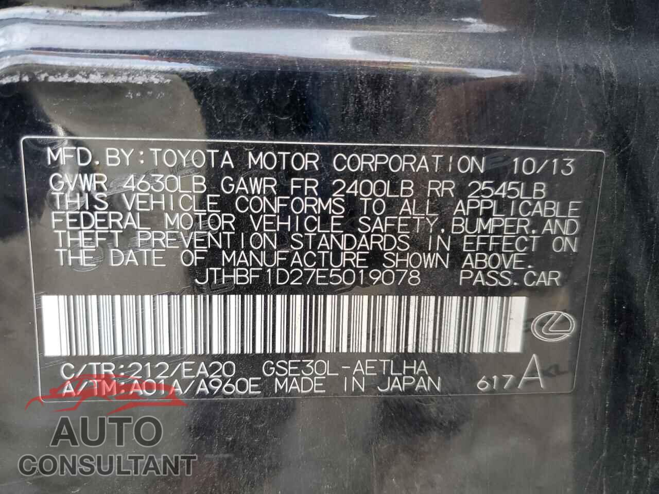 LEXUS IS 2014 - JTHBF1D27E5019078