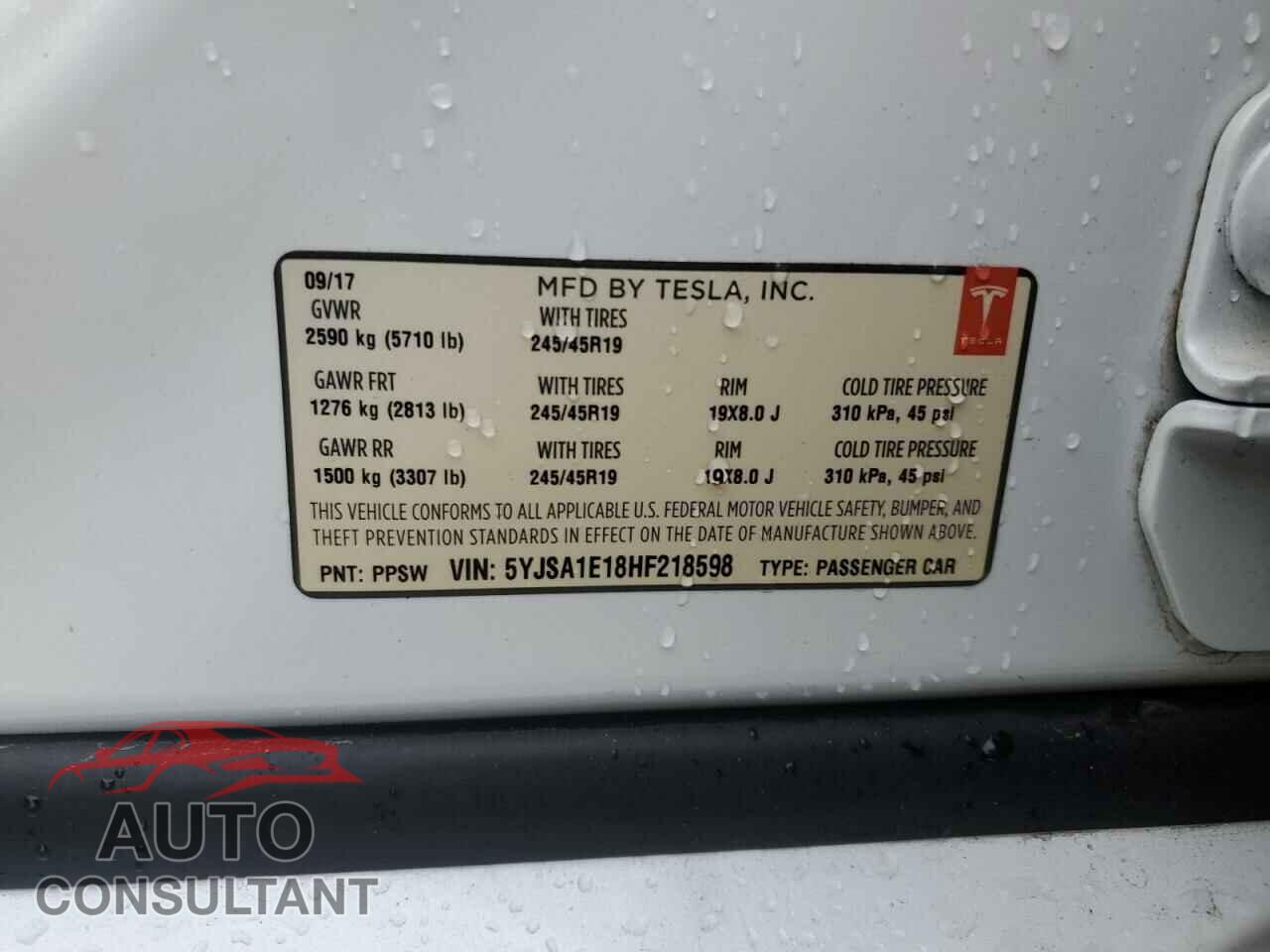 TESLA MODEL S 2017 - 5YJSA1E18HF218598
