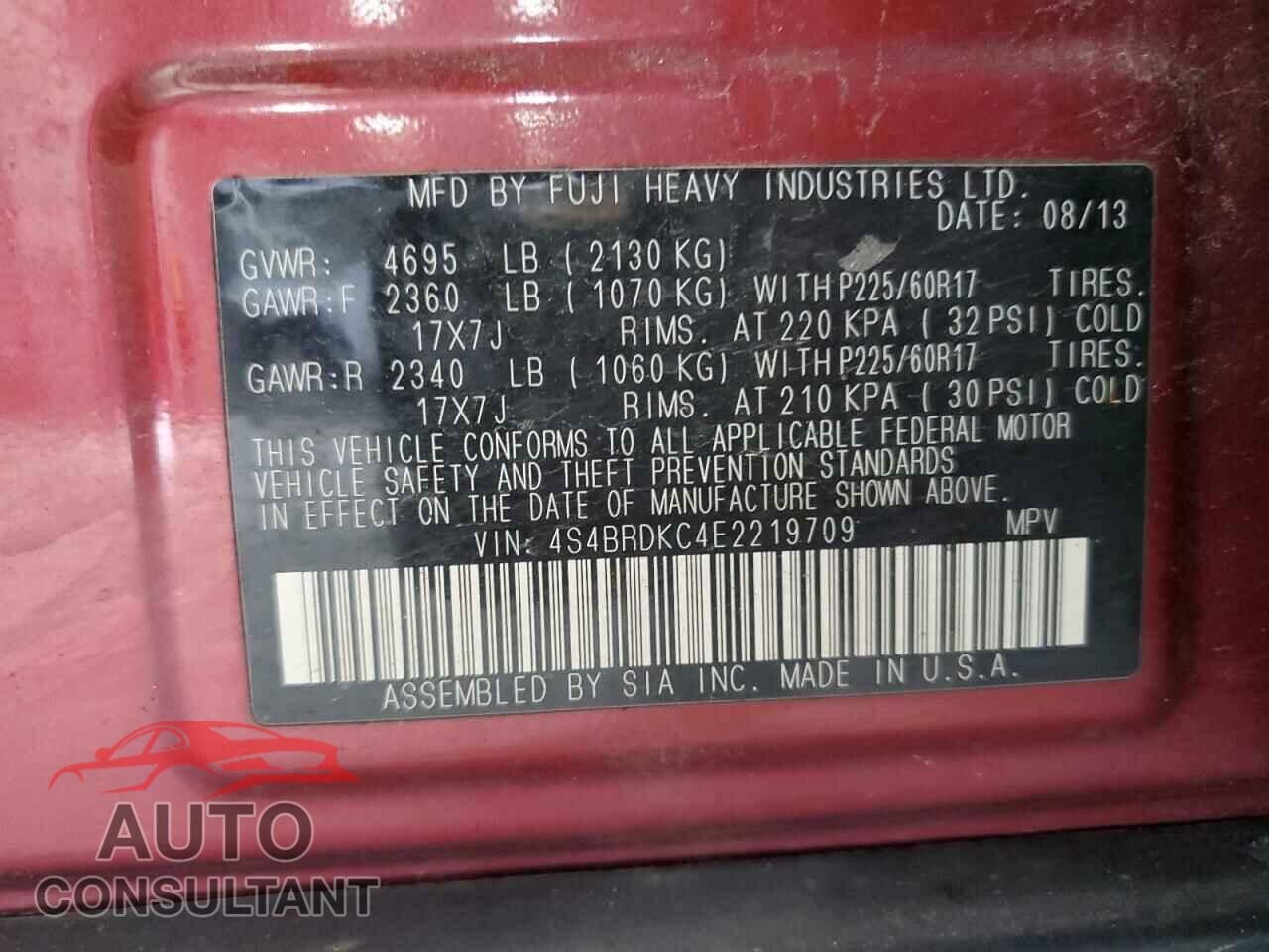 SUBARU OUTBACK 2014 - 4S4BRDKC4E2219709