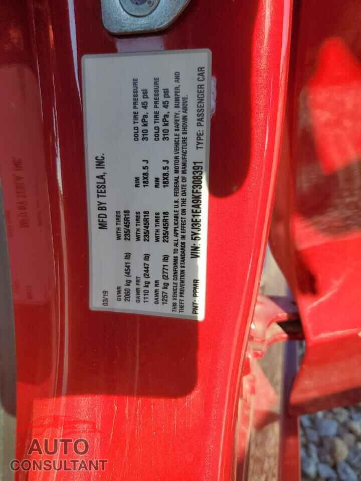 TESLA MODEL 3 2019 - 5YJ3E1EA9KF308391