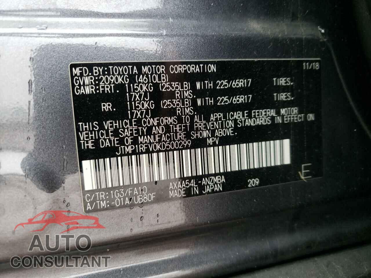TOYOTA RAV4 2019 - JTMP1RFV0KD500299