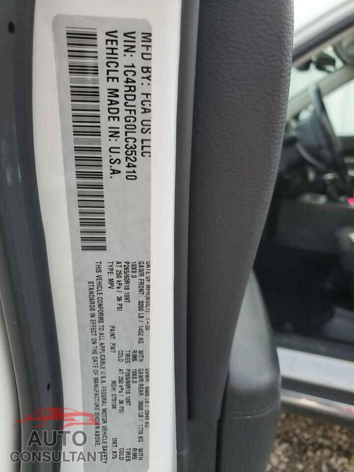 DODGE DURANGO 2020 - 1C4RDJFG0LC352410