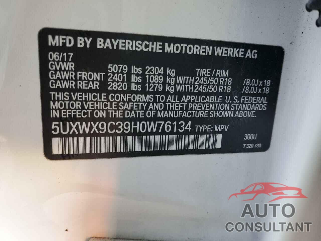 BMW X3 2017 - 5UXWX9C39H0W76134