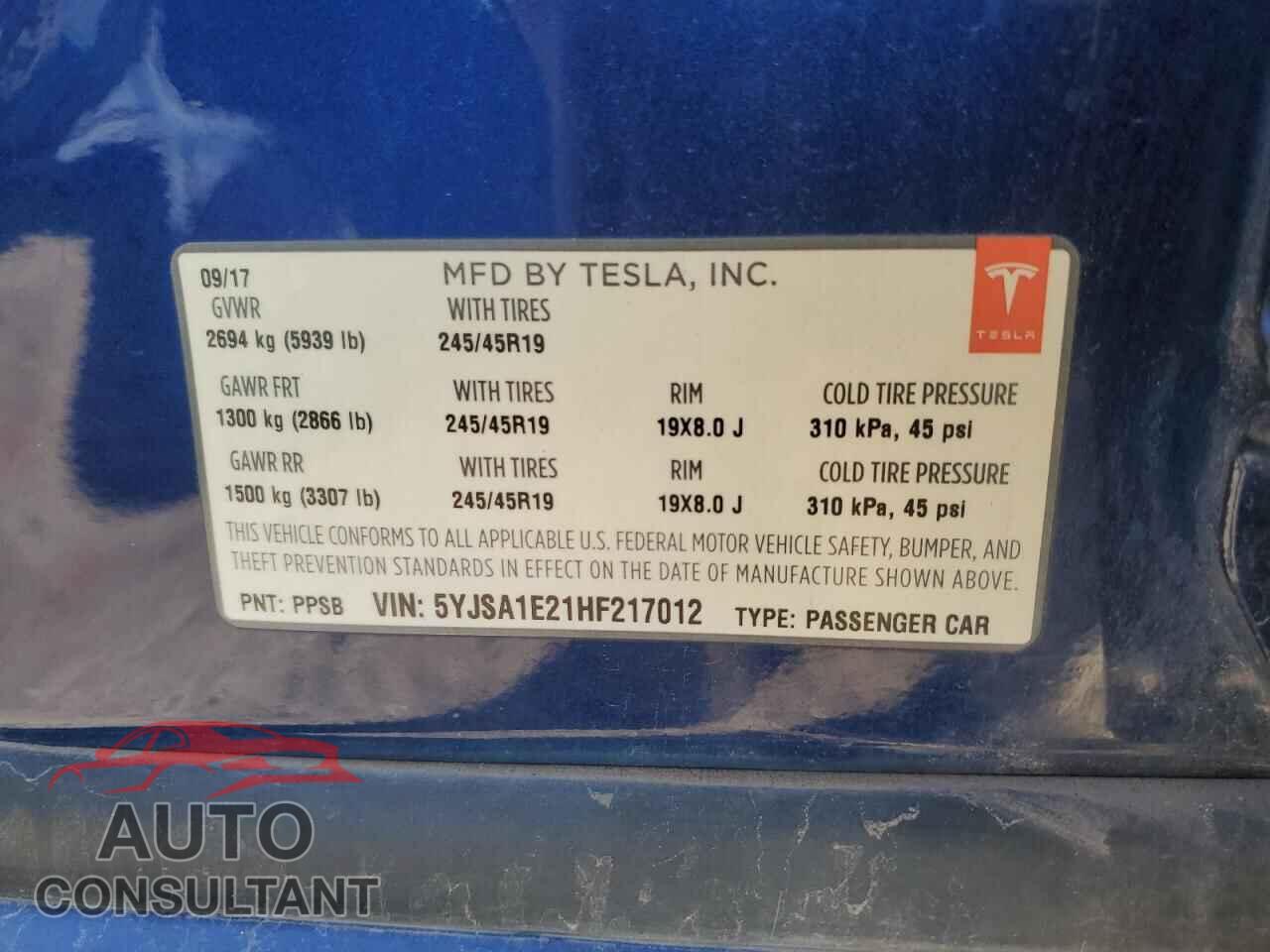 TESLA MODEL S 2017 - 5YJSA1E21HF217012