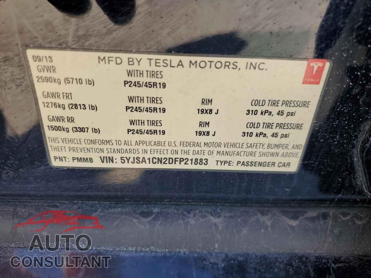 TESLA MODEL S 2013 - 5YJSA1CN2DFP21883