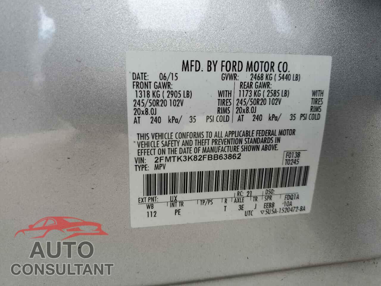 FORD EDGE 2015 - 2FMTK3K82FBB63862